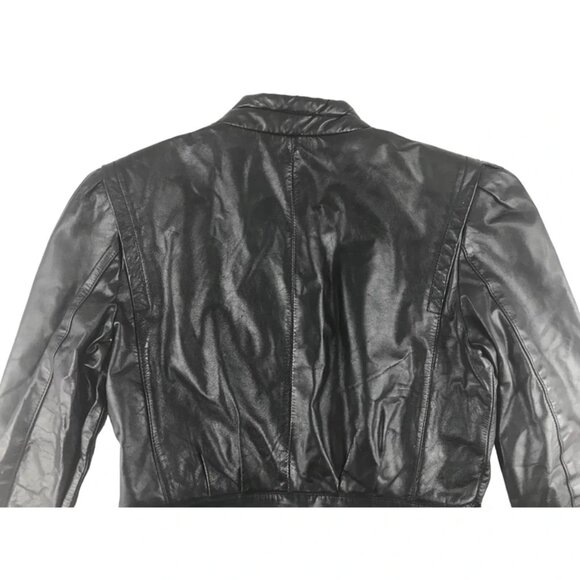 Berman's Womens Black 100% Leather Zip Up Motorcycle Bomber Jacket Size 12 - Picture 6 of 10